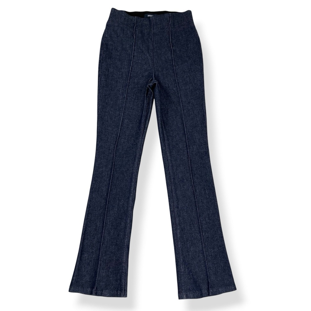 Spanx Jeans Women Small Blue Demi Boot Raw Indigo Slimming Elastic Pull On‎ NWT